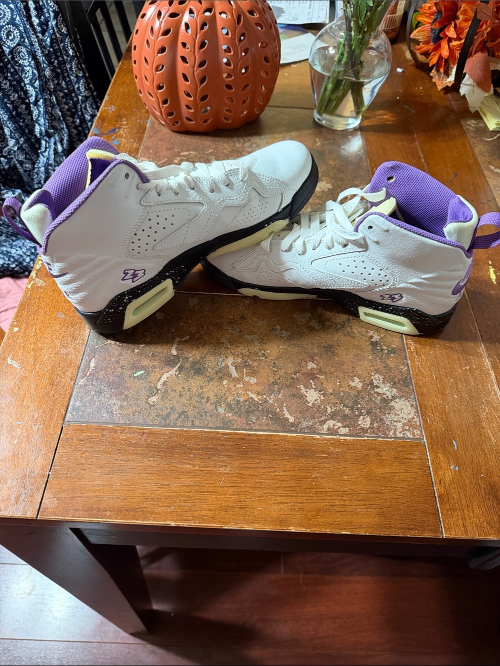 Jordan Kids White and Purple High-Top Basketball Sneakers